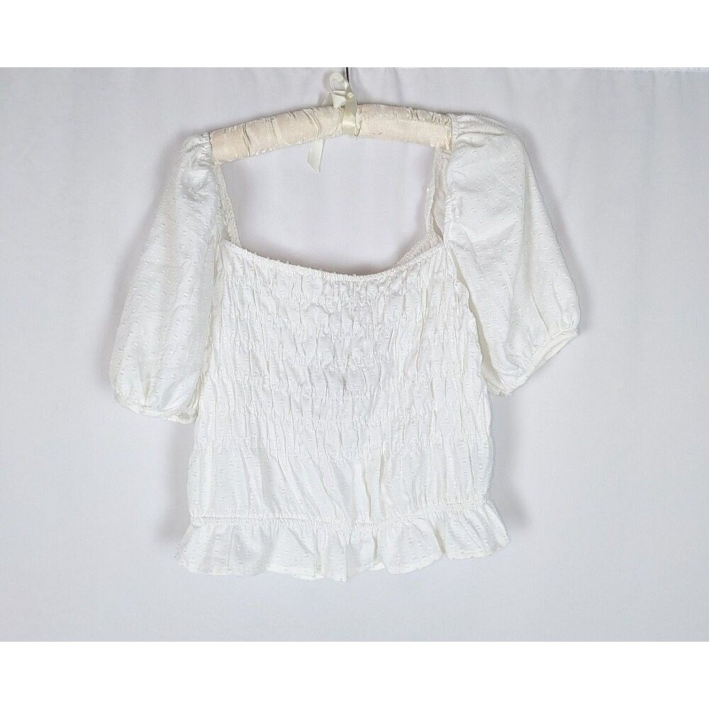 Style Envy White Swiss Dot Smocked Puff Sleeve Milkmaid Blouse Top Size XL NWT
